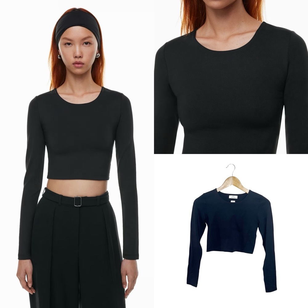 Babaton Contour Cropped Black Long Sleeve Top Athletic Crew Neck S Fitted Yoga